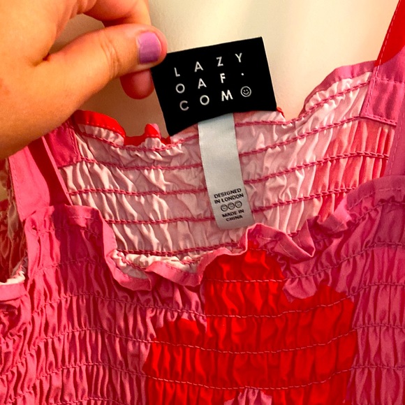 Pink and red floral smock midi dress - Lazy Oaf - Picture 3 of 3